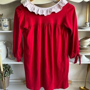 Red Kids Casual Dress with Ruffled Collar